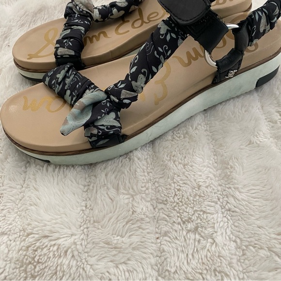 Sam Edelman Ashie Anthropologie Floral Scarf Black Boho Sandals Size 9.5 - Picture 4 of 16